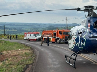 Jovem  resgatado por equipe area do SAMU aps queda de moto na PR-239, em Nova Aurora